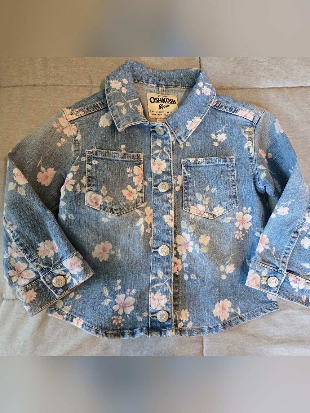 Osh Kosh Bgosh Toddler Girl Denim Flower Button Up- size 2T